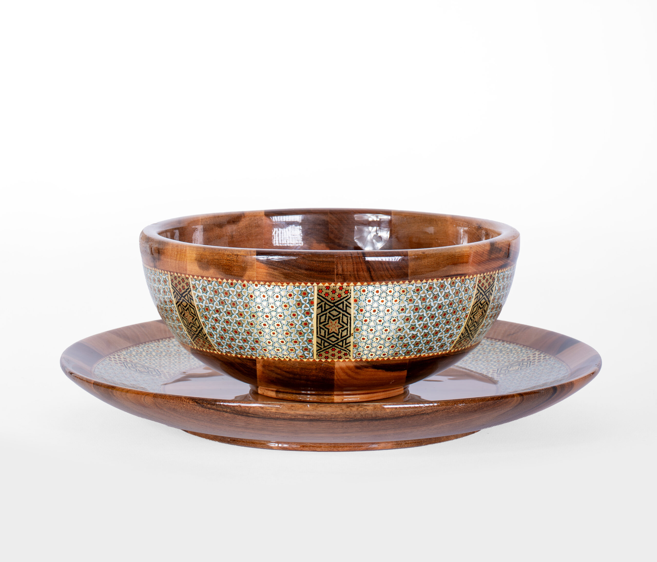 کاسه و بشقاب بزرگ چوب و خاتم