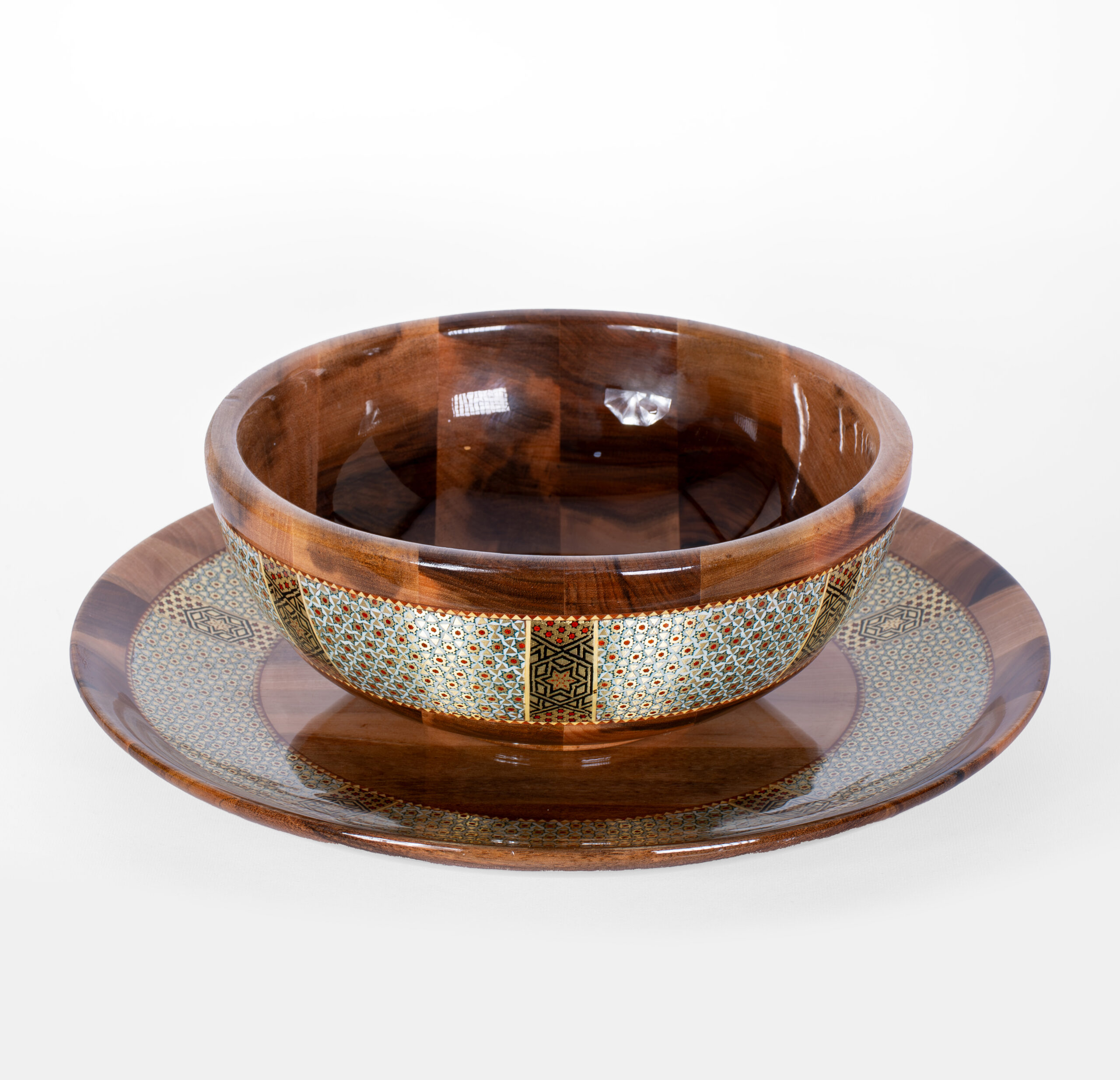 کاسه و بشقاب بزرگ چوب و خاتم - Image 2