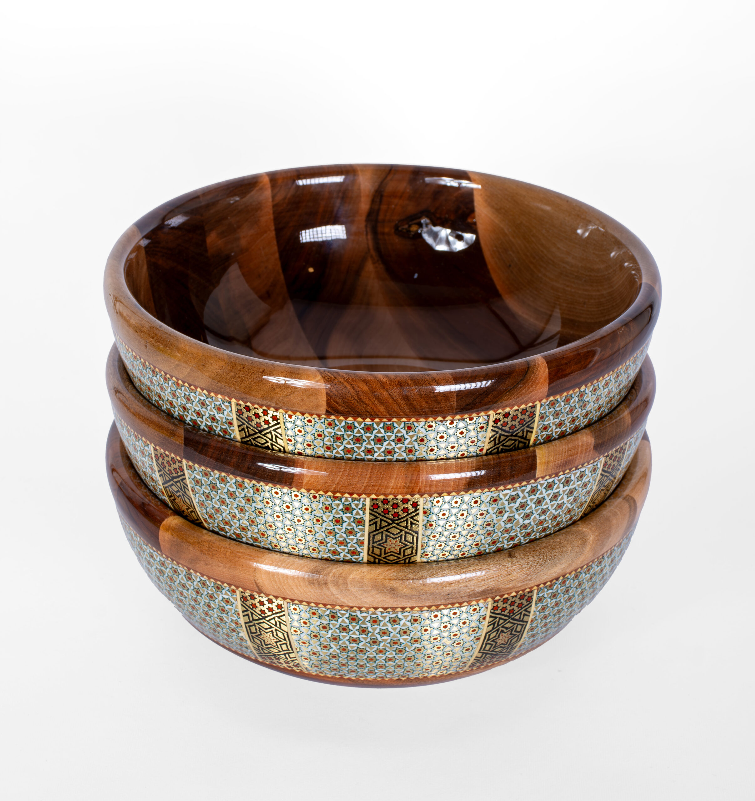 کاسه و بشقاب بزرگ چوب و خاتم - Image 5